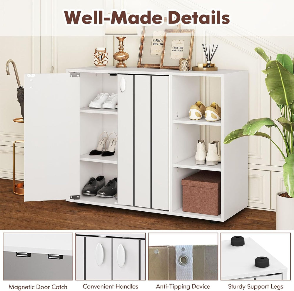 GOFLAME 3-Tier Shoe Cabinet with Doors, Shoe Rack Organizer with Adjustable S...