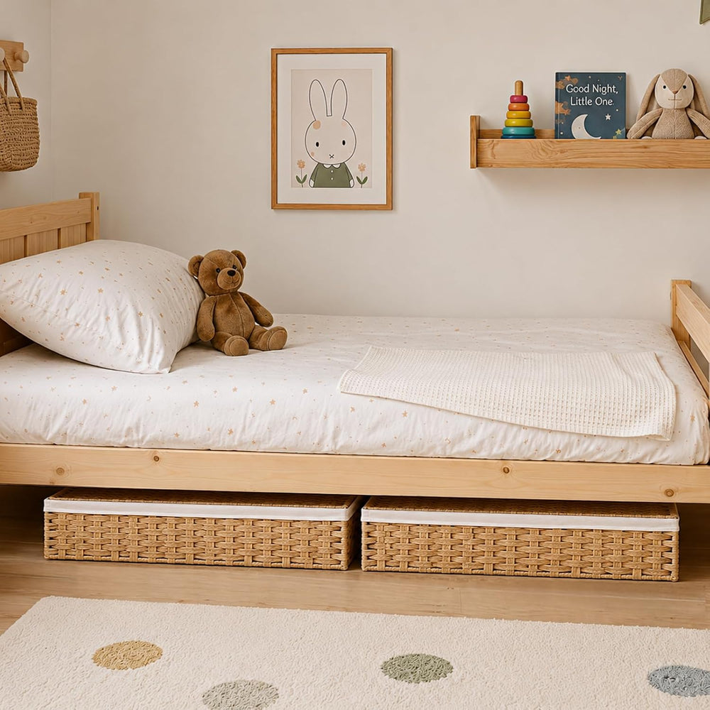 Wicker Under Bed Storage with Lid (PE Rattan, 60L, 2-Pack)