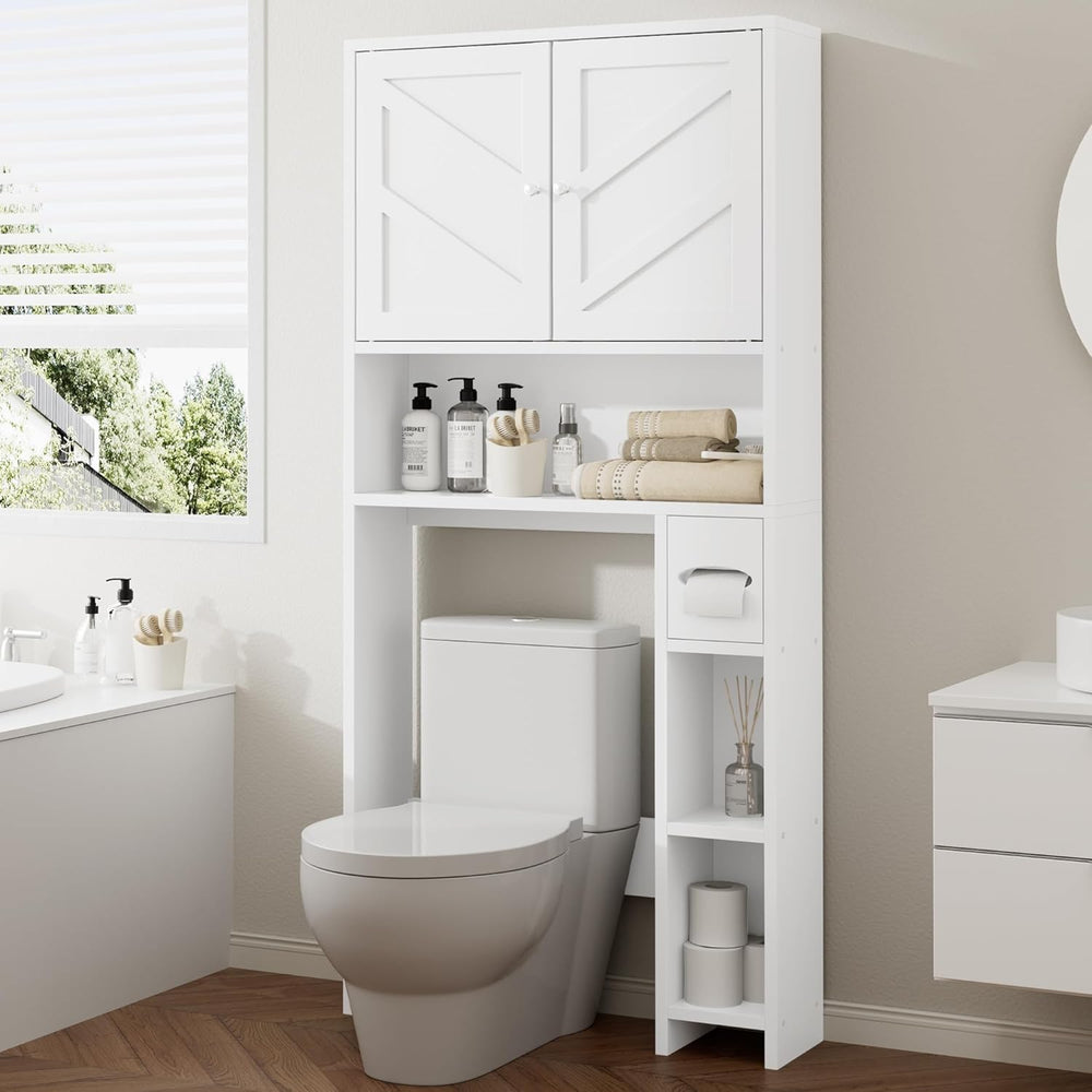 Bathroom Storage Cabinet Over Toilet with Toilet Paper Holder Stand, Freestan...