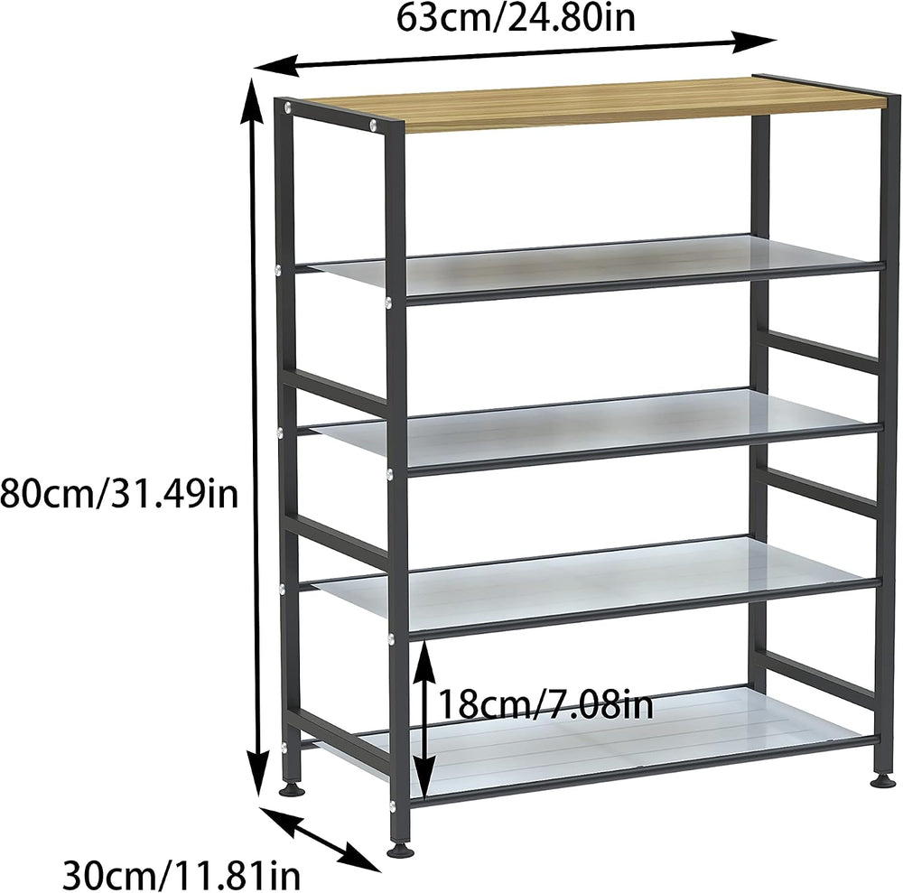 AHMED Shoe Rack,5-Tier Metal Shoe Rack with MDF Top Board and 4 Mesh Shelves,...