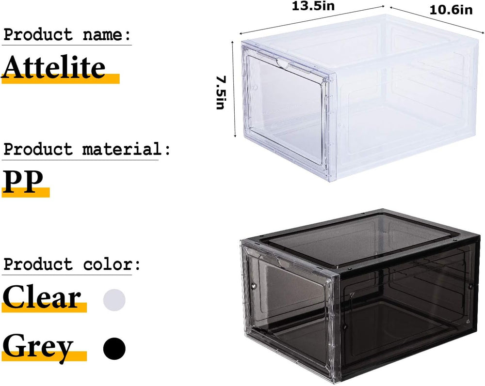 Attelite Shoe Storage Boxes Stackable Clear Shoe Organizer Cabinet,6 Pack