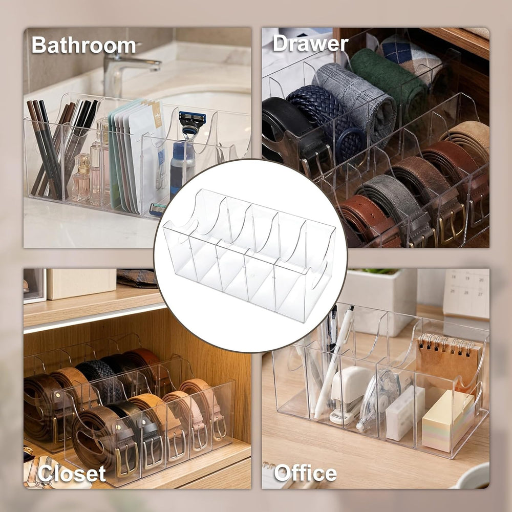 2 Pack Belt Organizer for Closet, 5 Compartments, Removable Dividers