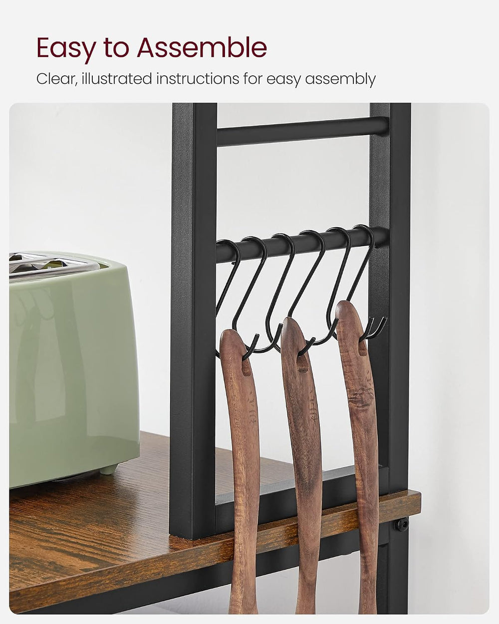 VASAGLE Coffee Bar, 23.6 Inches 6-Tier Baker's Rack with 6 Hooks
