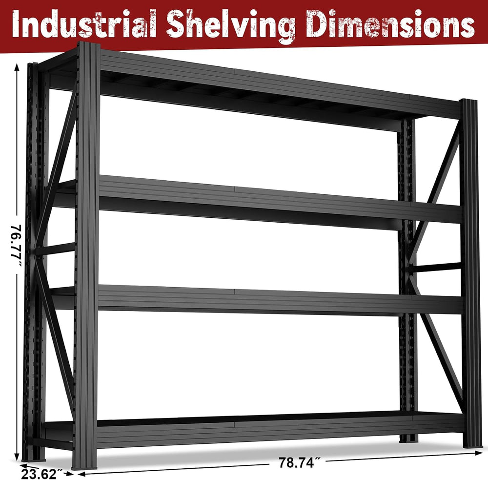 Garage Shelving Heavy Duty, 79" W Extra-Wide Utility Shelving, Black Ind...