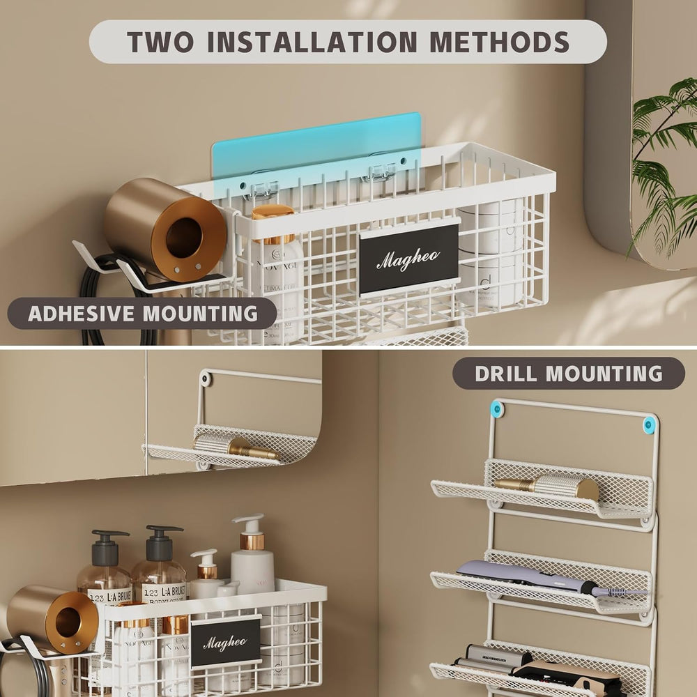Magheo Hair Dryer Holder Wall Mounted, Adheisve Hair Tool Organizer for hair ...
