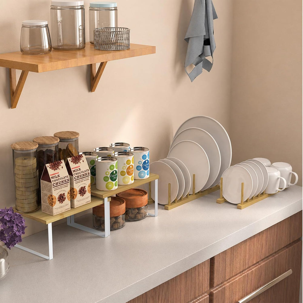 4 Pcs Kitchen Organizer Accessories Set for Cabinet, Classic, Natural Bamboo