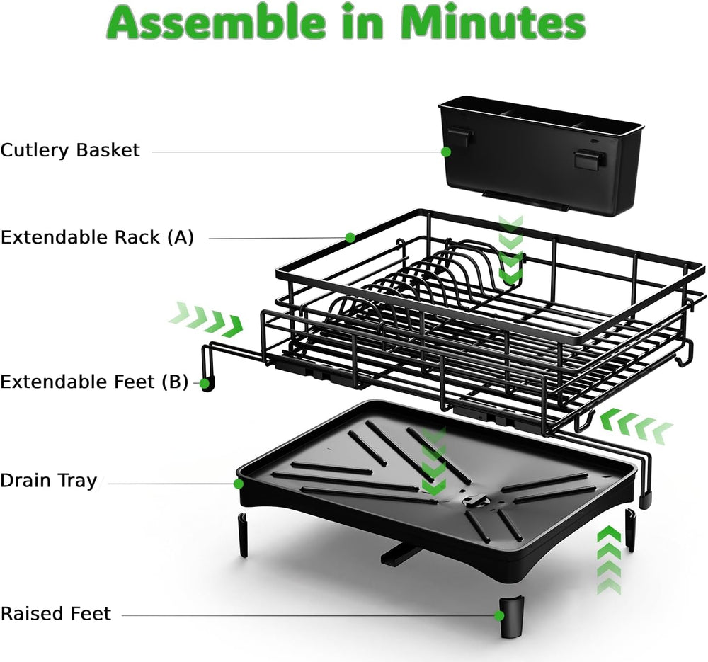 Expandable Dish Drying Rack, Stainless Steel Over Sink Dish Drainer for Kitch...