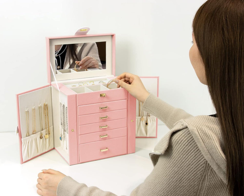 KAMIER Jewelry Box for Women, 6-Layer Large Jewelry Organizer Box with Mirror...