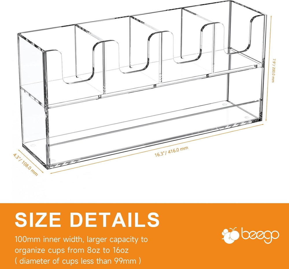 Beego 5-Compartment Cup Holder for Countertop - 2-Tier Clear Acrylic Cup Disp...
