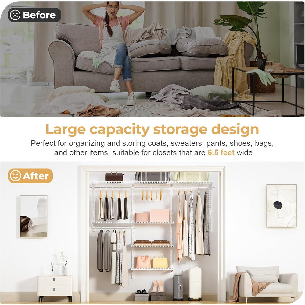 Sturdy Closet Organizer System: 6.5 Ft. Custom Metal Wire Shelving