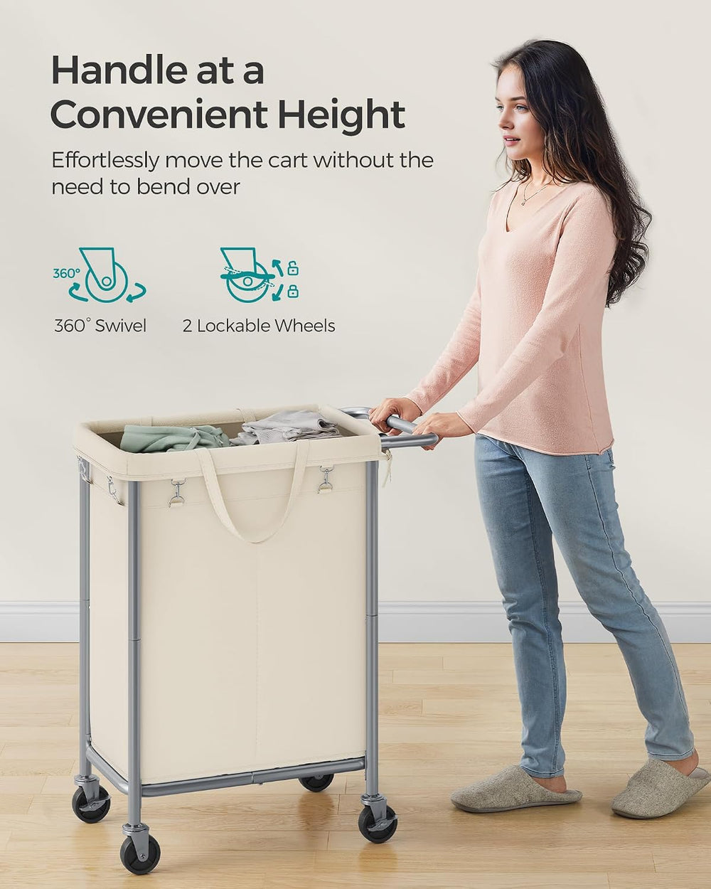SONGMICS Laundry Basket with Wheels, 2-Section, 37.0 Gallons (140 L)