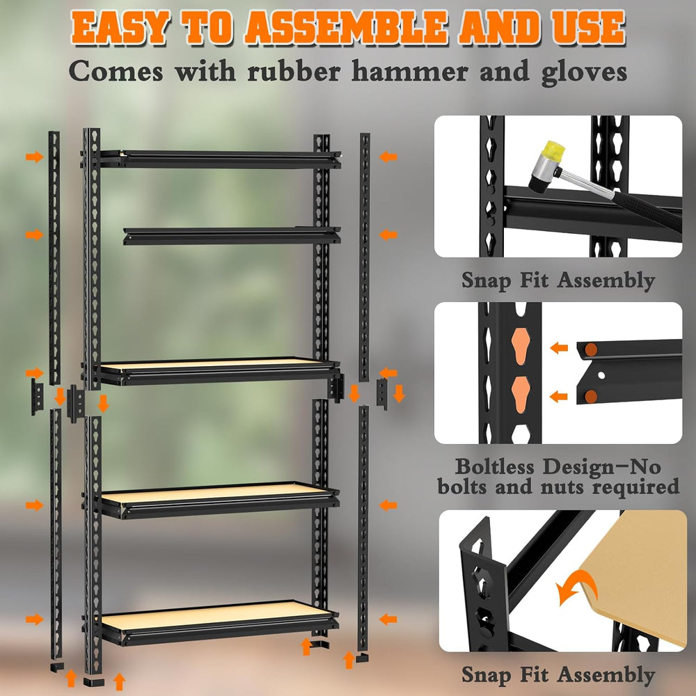 LEVELEVE 5-Tier Storage Shelving Unit, Metal, for Garage, Kitchen, Laundry Ro...
