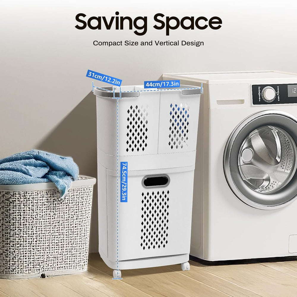 2 Tier Plastic Laundry Hamper, Removable Household Bathroom Clothes Storage B...