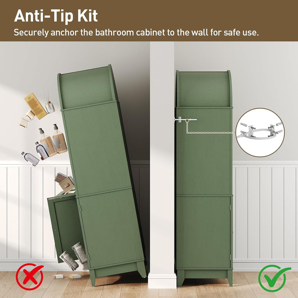 66" Tall Bathroom Storage Cabinet with Flip Drawer, Freestanding Storage...