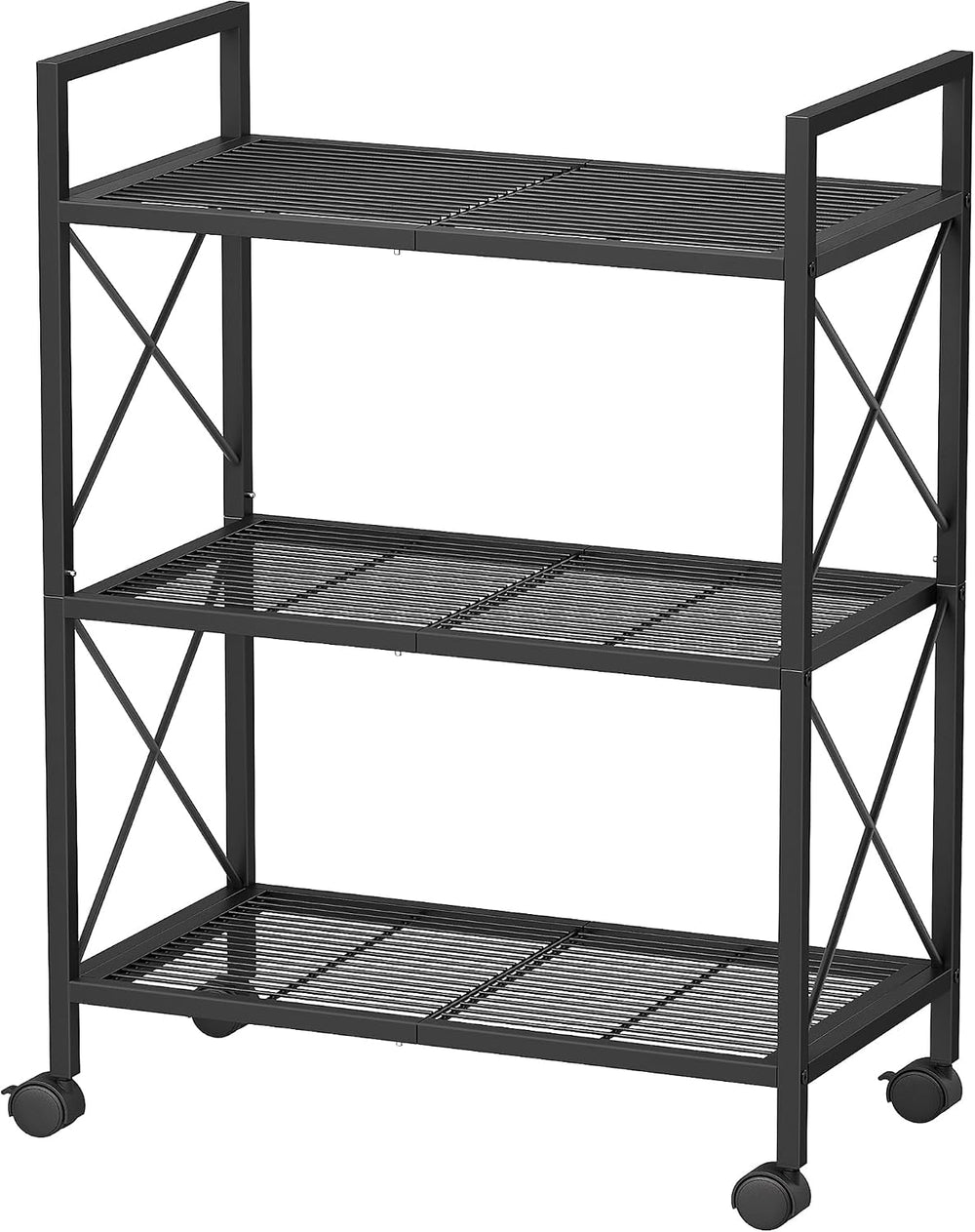 SONGMICS 3-Tier Steel Storage Rack with Wheels, Mesh Shelving Unit