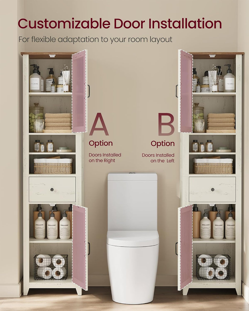 VASAGLE Tall Bathroom Cabinet, Narrow Space Saver, 15.7 x 12.4 x 67.3 inch