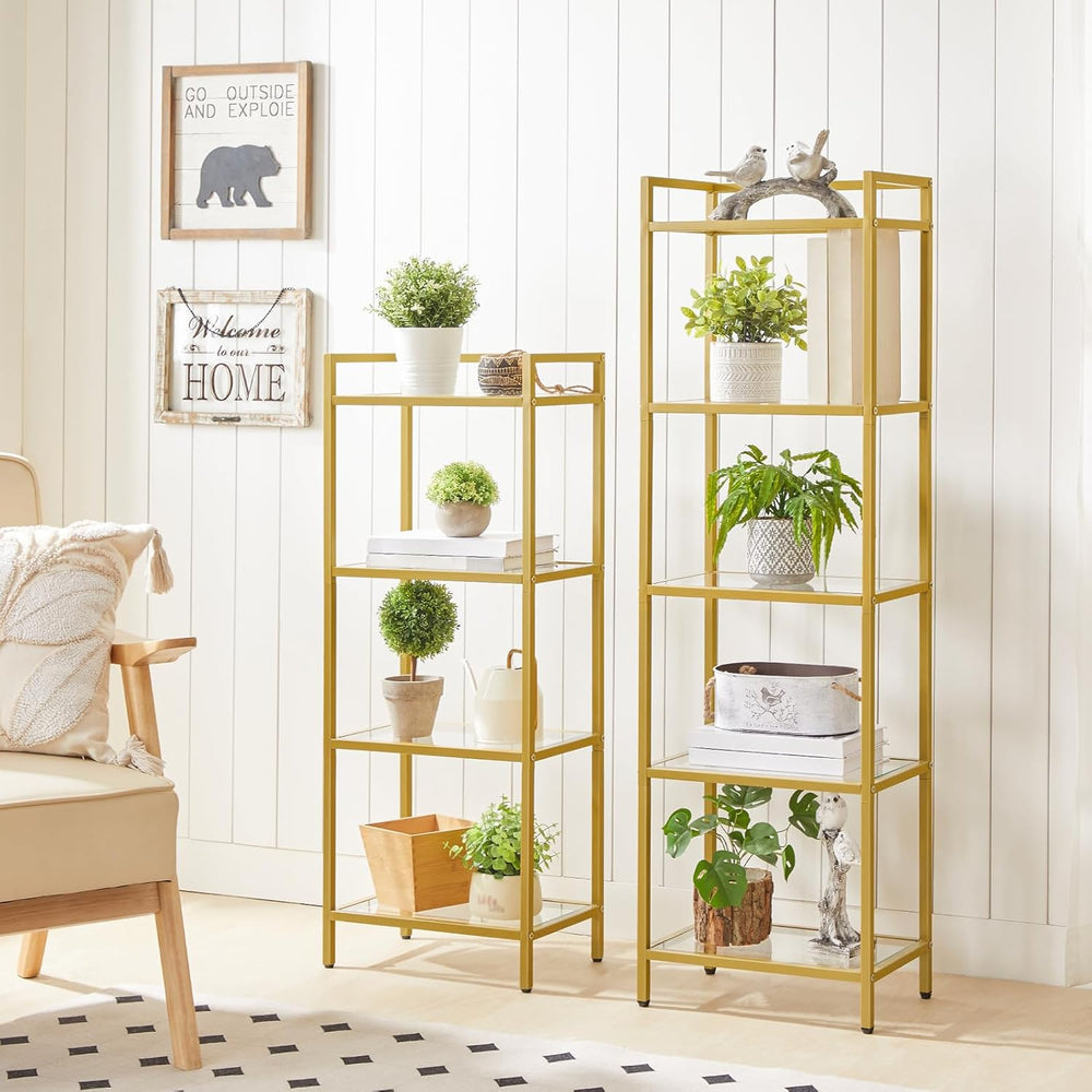 HOOBRO 5-Tier Gold Shelf, Narrow Book Shelf, Display Cabinet with Glass Bookc...