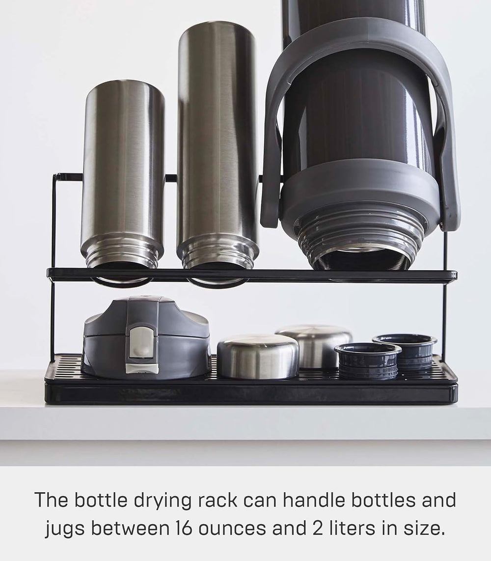 YAMAZAKI Home Two-Tier Bottle Drying Rack with Drainage Tray Stand, Black