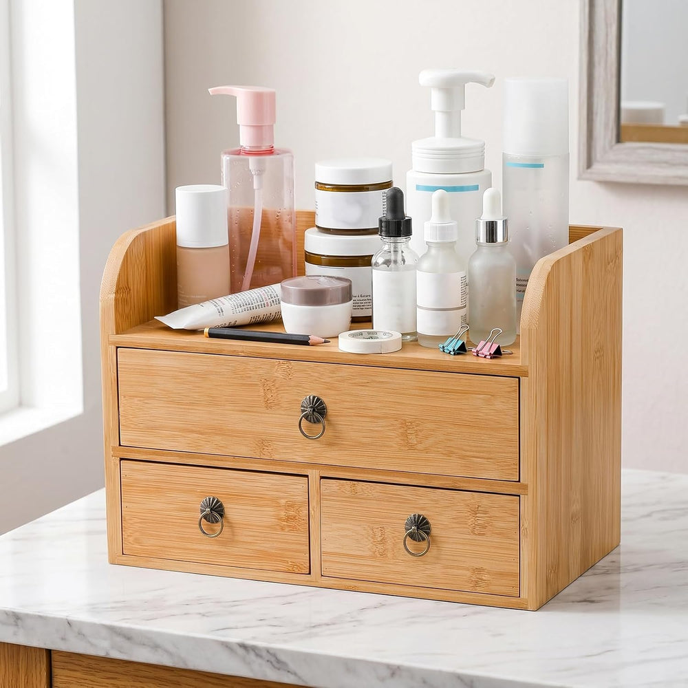Nicunom Bamboo Desk Organizer, 3-Tier Bamboo Tabletop Storage Organization Mu...