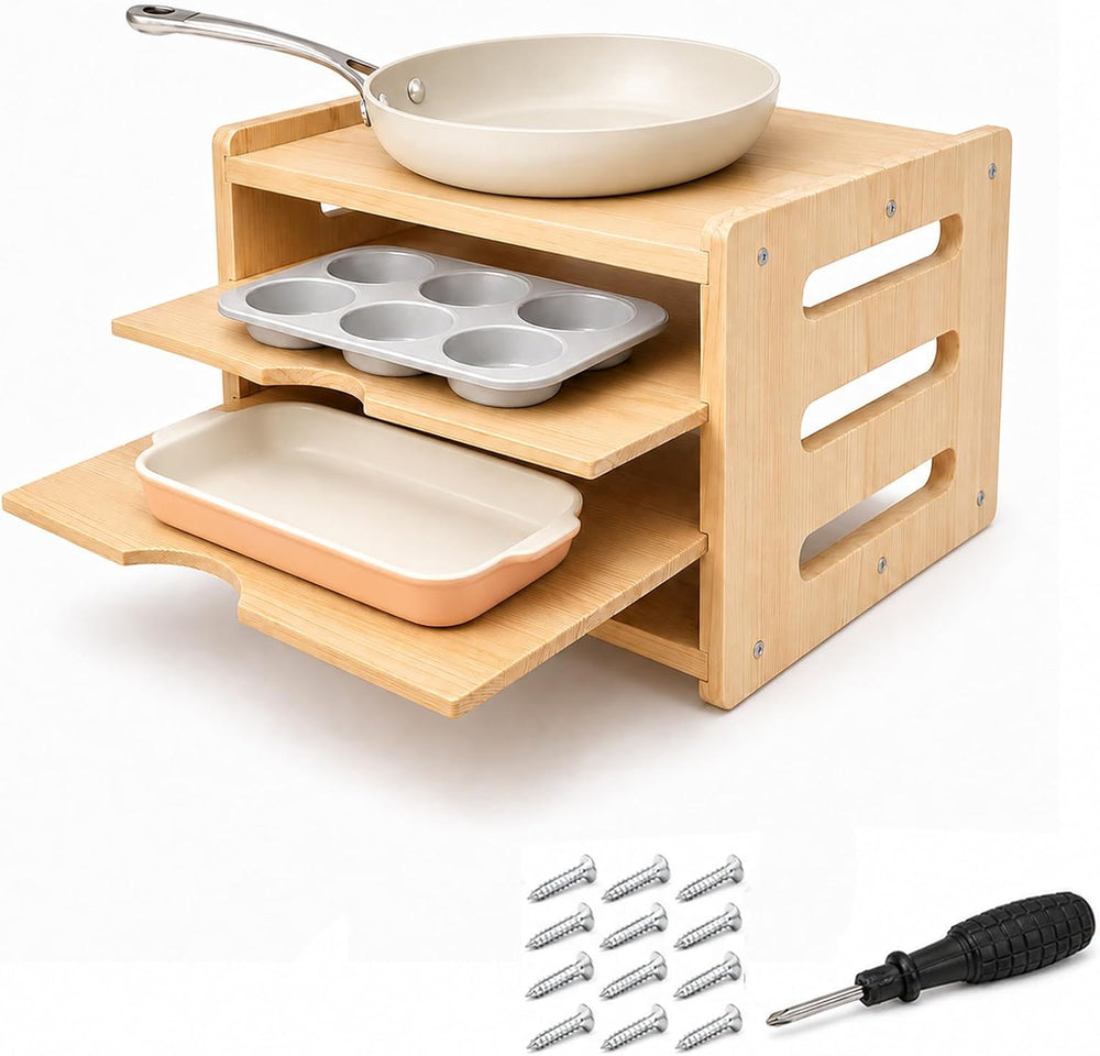 Wood Tray Dividers for Cabinets, 4 Tier, Baking Sheet Organizer for Kitchen
