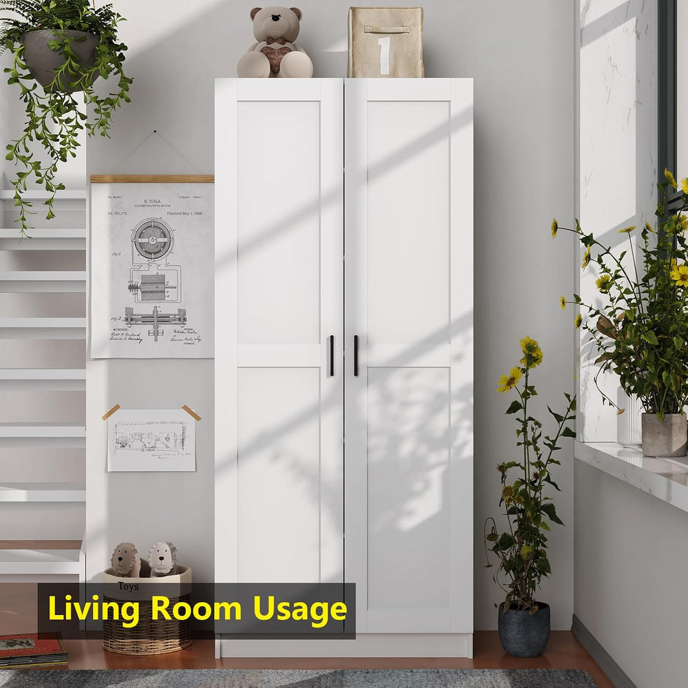 White Tall Kitchen Pantry Cabinet Organizers and Storage with Doors and Adjus...