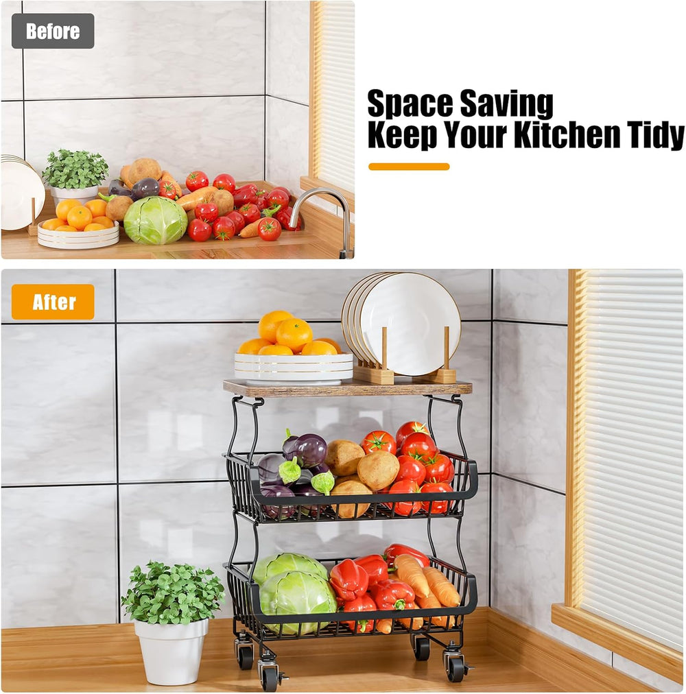 Gsiekare 5 Tier Fruit and Vegetable Basket for Kitchen with Wheels