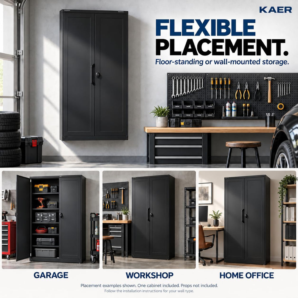 KAER 71" Metal Garage Storage Cabinet with Combination Lock, Black