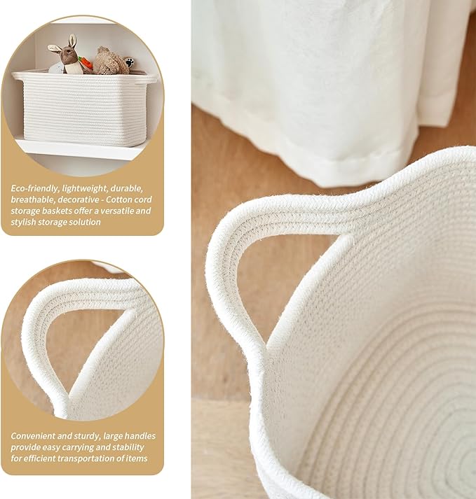 Cotton Rope Storage Basket 15"x10"x9" – Fabric Storage Bins (S...