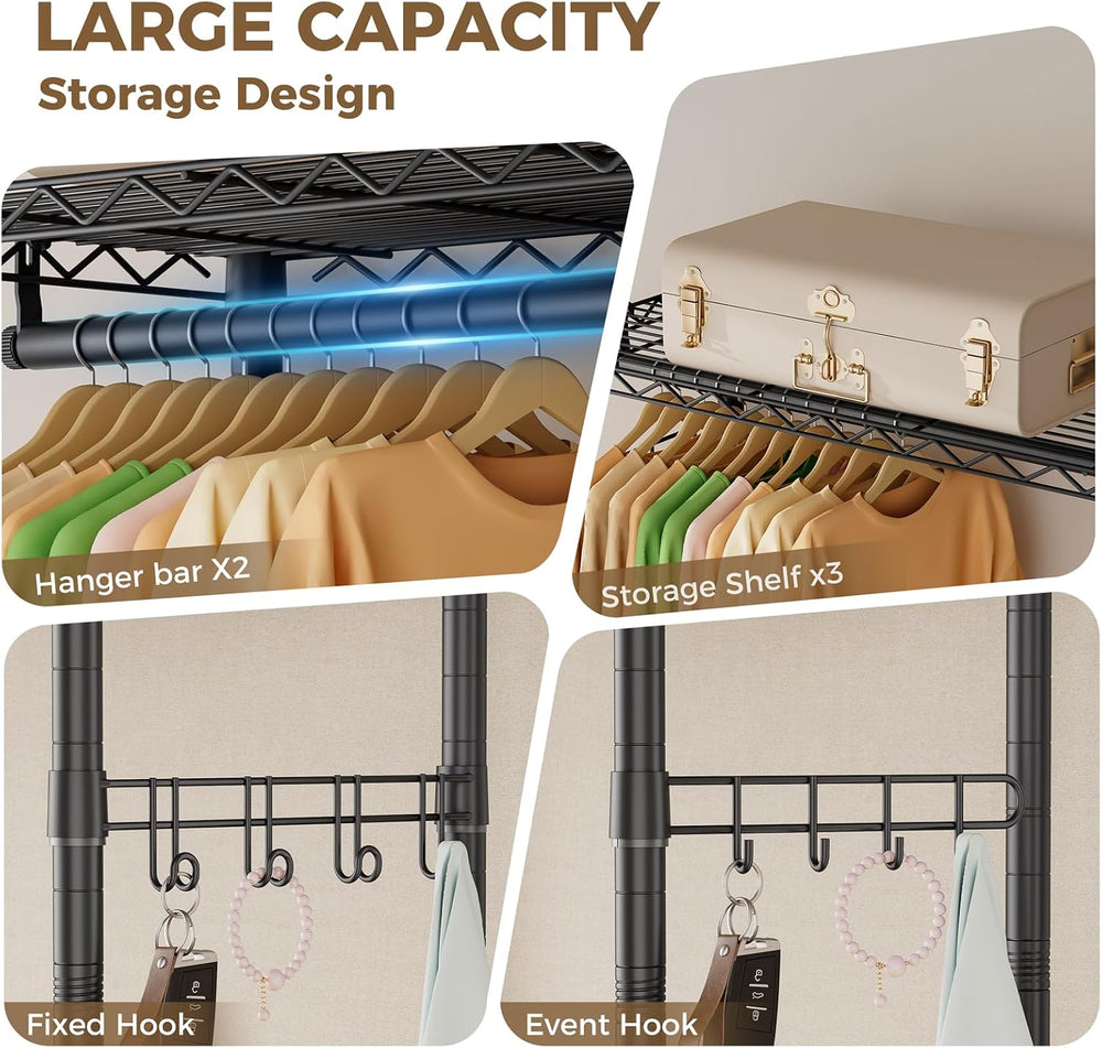 Golpart Heavy Duty Rolling Clothes Rack Wheels Portable Metal Garment Rack