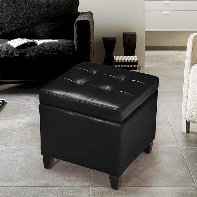 Adeco Storage Ottoman Foot Rest Stool, Leather Ottoman Footstool