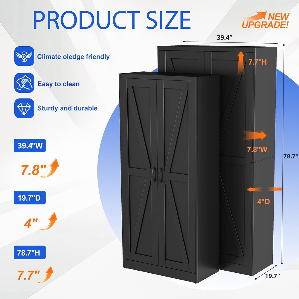 79" Tall New Update Kitchen Pantry Cabinet, Metal Storage Cabinet