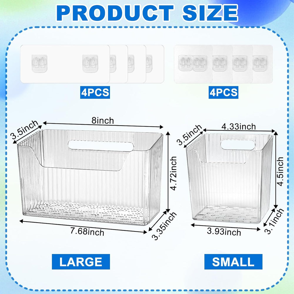 8 Pcs Storage Organizer Bins - Wall Mounted Basket in 2 Sizes, Clear Cabinet ...