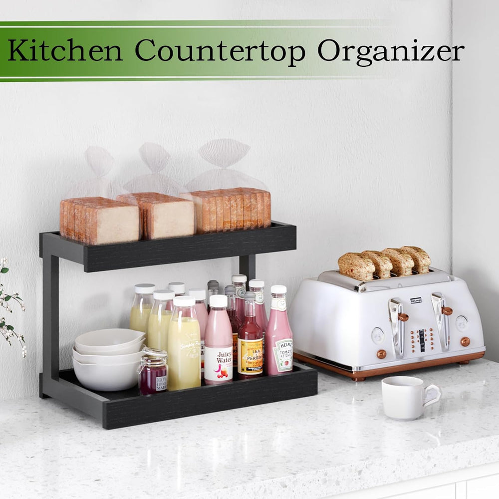 Counter Shelf Organizer, 2 Tier Spice Rack for Countertop, Black