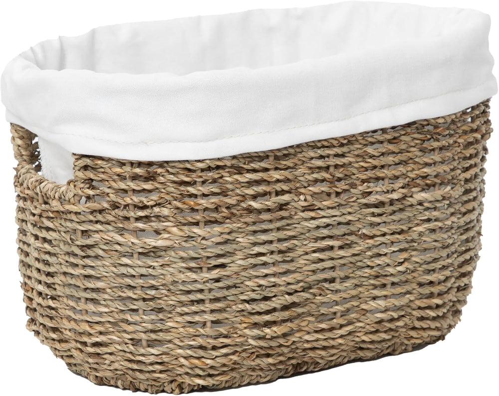 Oval Seagrass Wicker Bread Basket with Liner for Kitchen