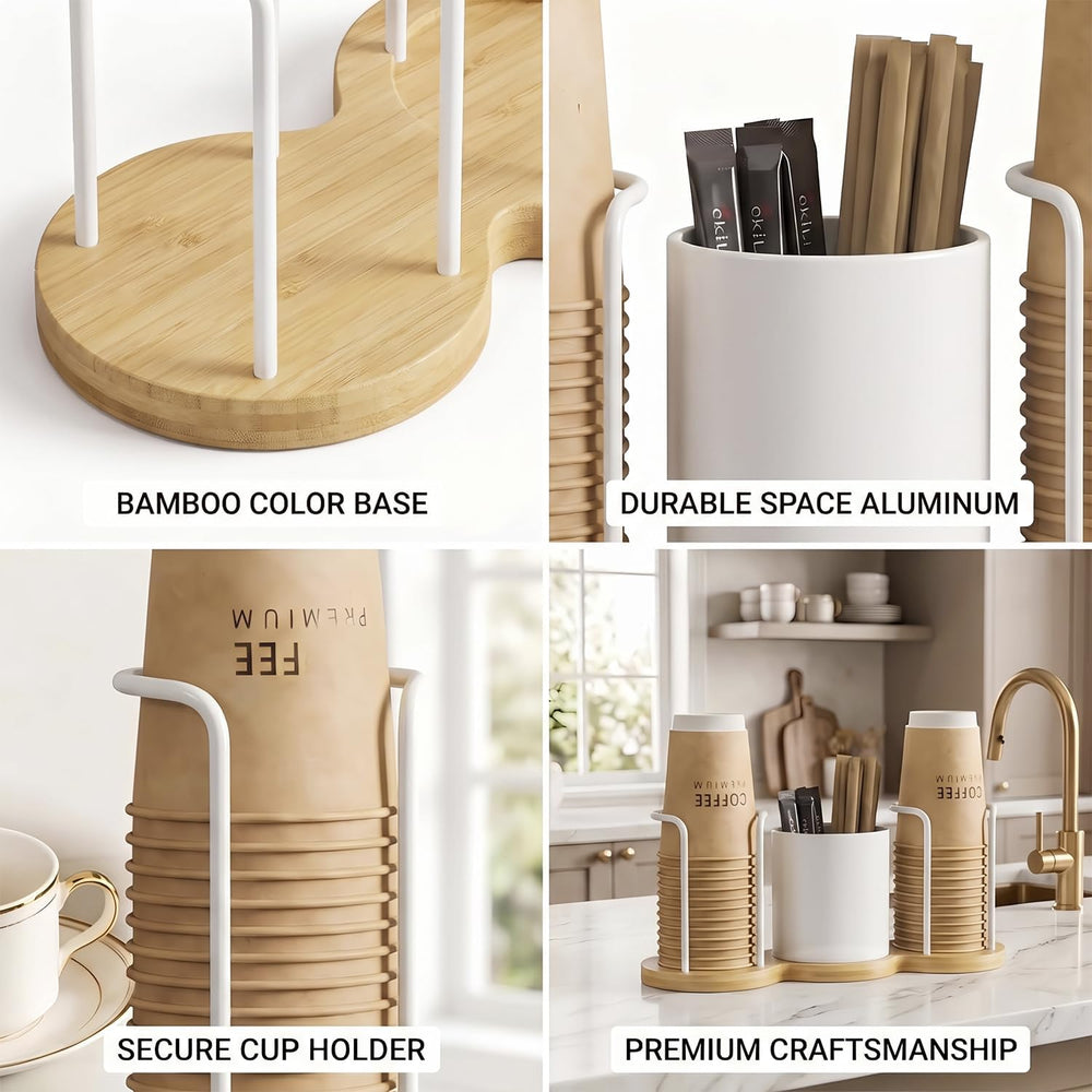 Coffee Station Organizer with Straw & Stirrer Storage Caddy for Cups Lids...