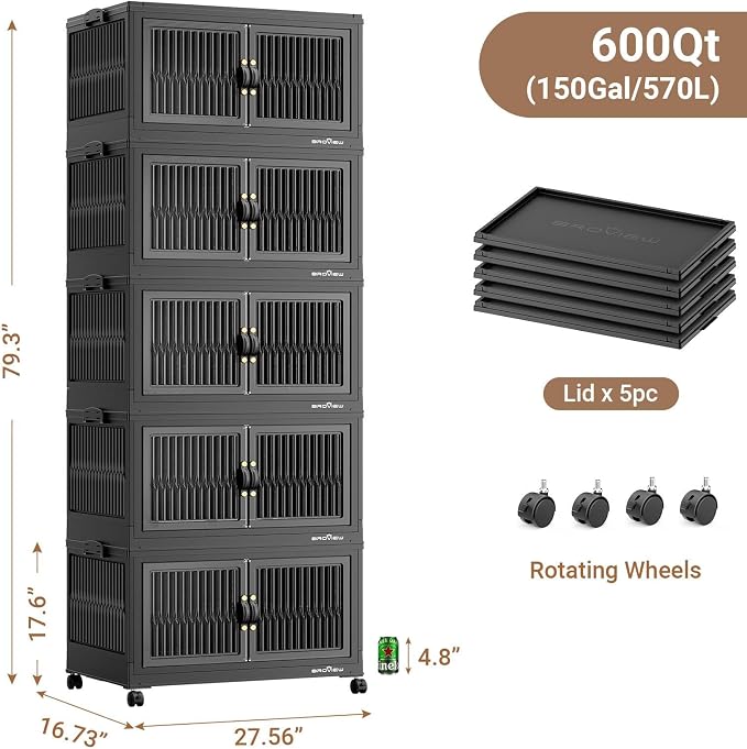 BROVIEW 600Qt Stackable Storage Bins (5Pack)