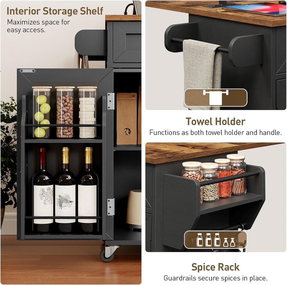 Kitchen Island with Power Outlets & Drop Leaf, Kitchen Cart with Storage,...