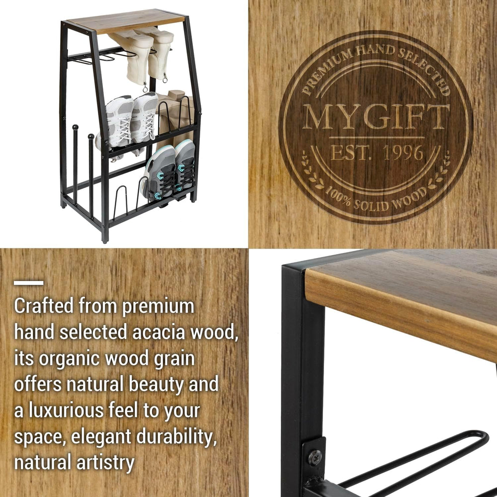 MyGift Acacia Wood Shoe Rack, 2-Tier Entryway Organizer with Boot Storage