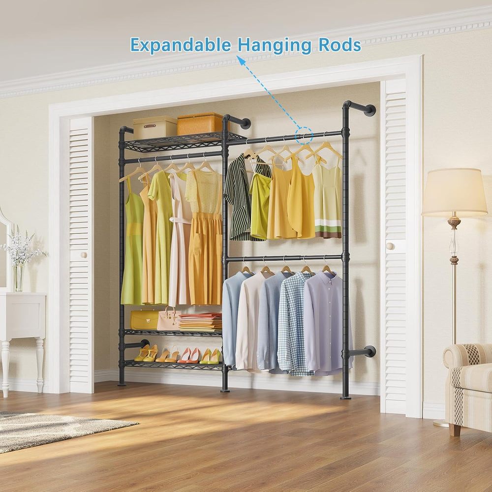 Timate F2 Industrial Pipe Clothes Rack Wall Mounted Clothing Rack for Hanging...