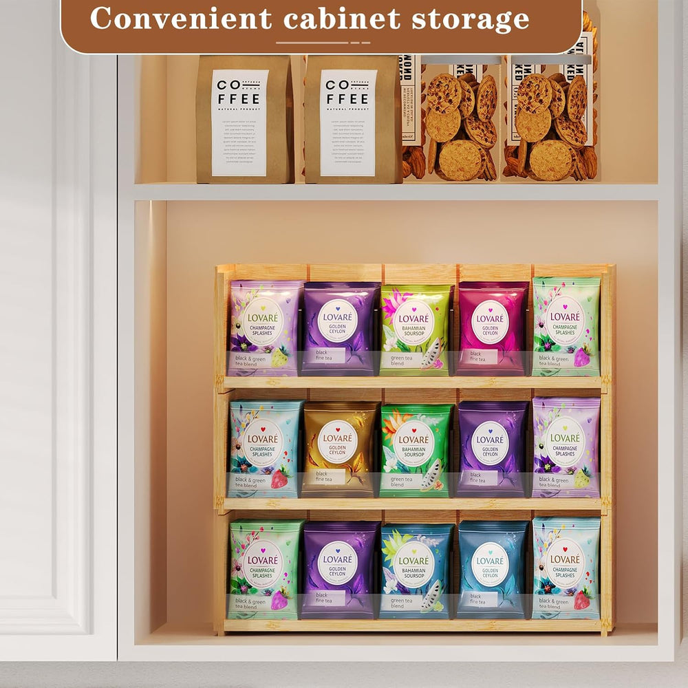 X-cosrack Bamboo Tea Bag Organizer Storage Box, 3 Tier Stackable Tea Bag Box ...
