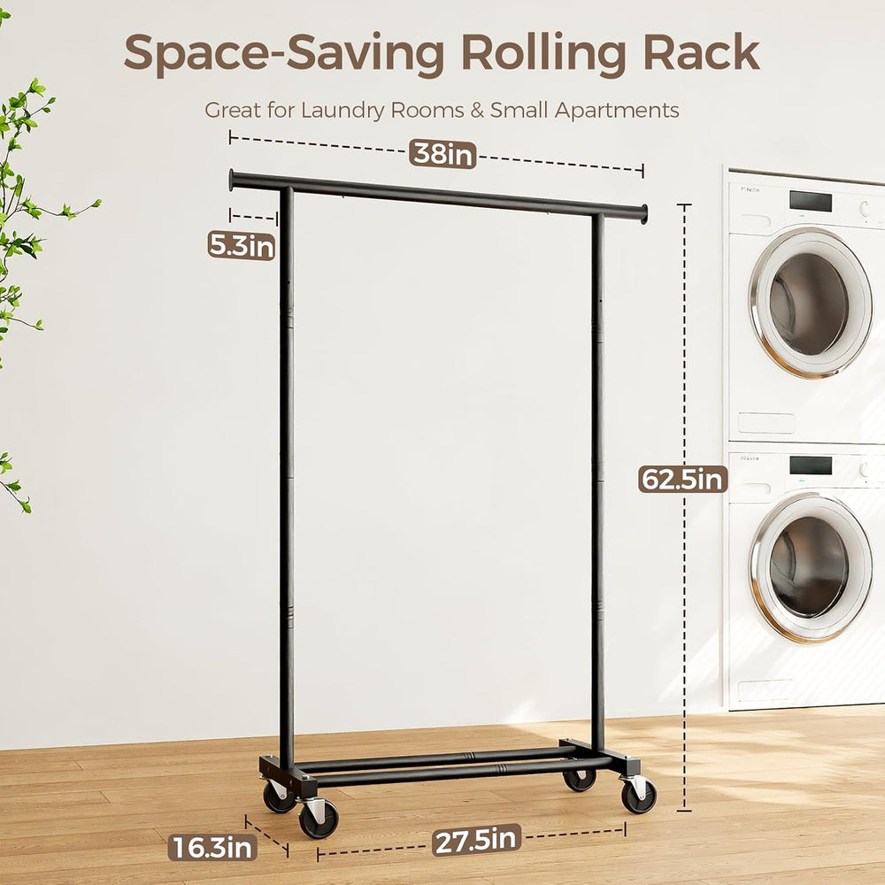 Clothes Rack, Rolling Clothing Rack for Hanging Clothes, Metal Garment Rack