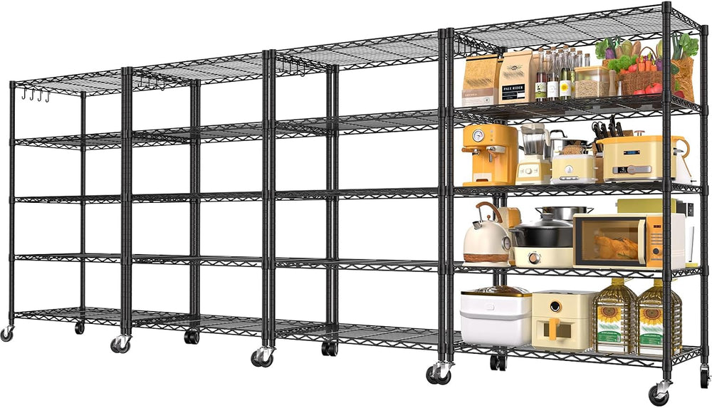 24" W x 18" D x 75" H Wire Storage Shelves with Wheels: 5 Tier...