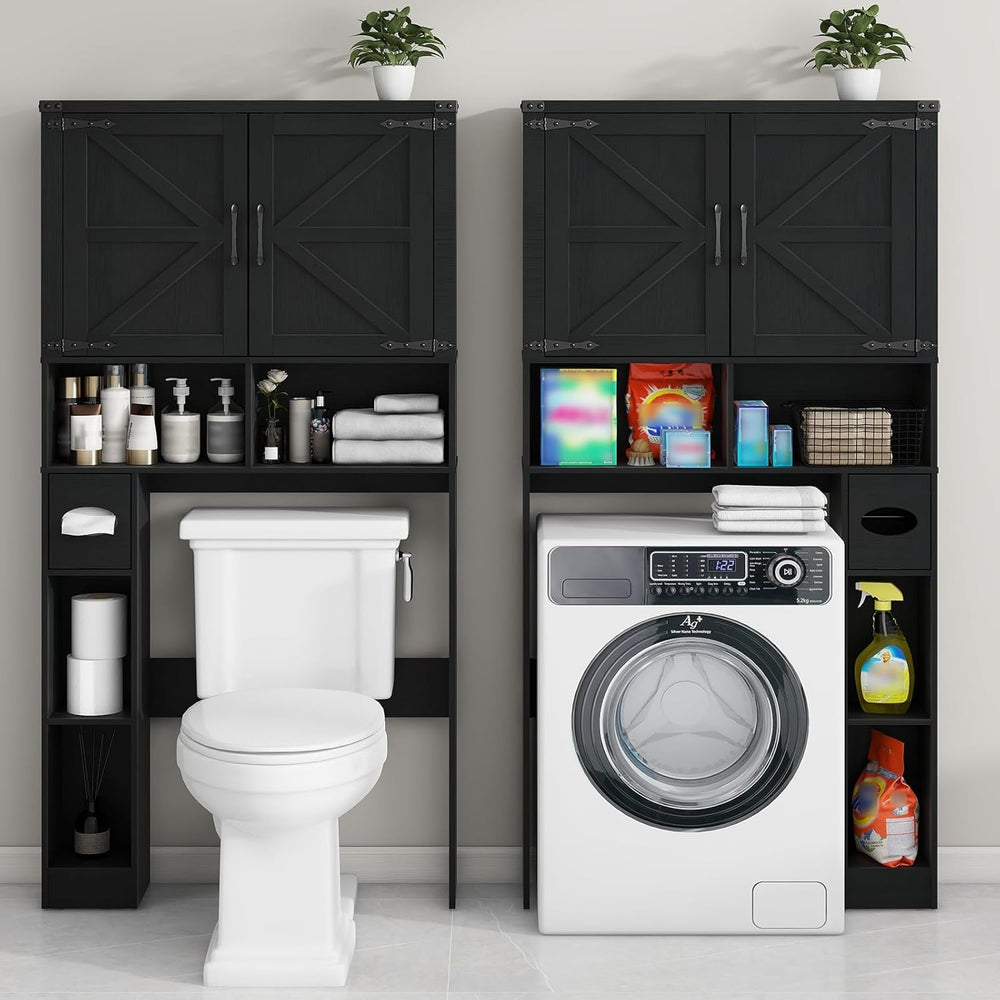 Vabches Over The Toilet Storage Cabinet with 2 Barn Doors, Pure Black