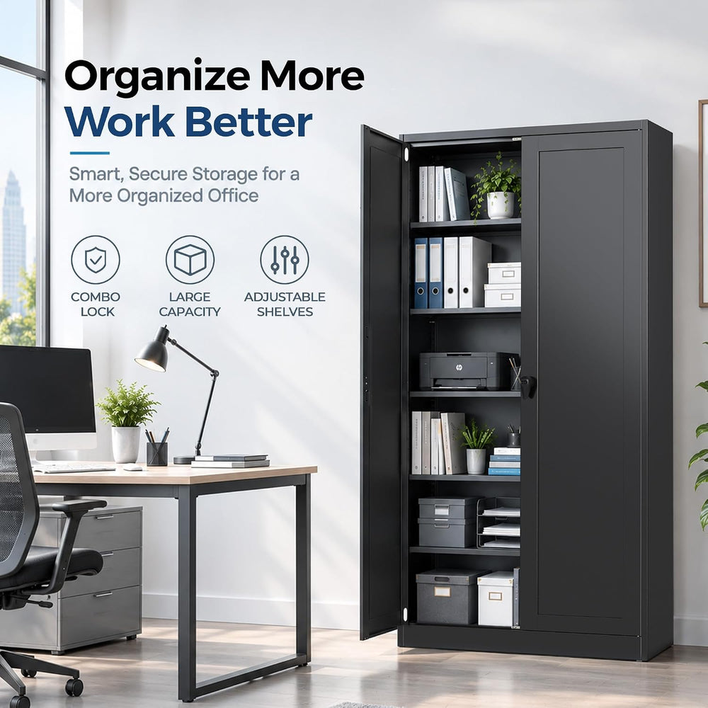 KAER 71" Metal Garage Storage Cabinet with Combination Lock, 5 Adjustabl...