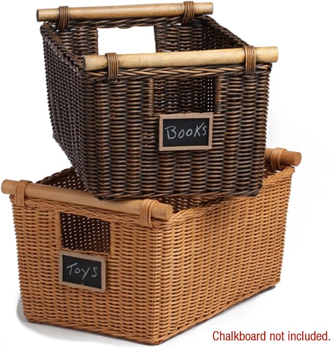 The Basket Lady Pole Handle Wicker Storage Basket, 18 in L x 14.5 in W x 9 in H