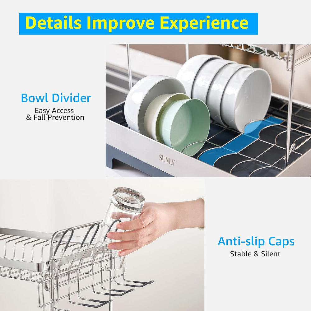SUNLY Large Dish Drying Rack, Multipurpose 2 Tier Dish Racks for Kitchen Coun...