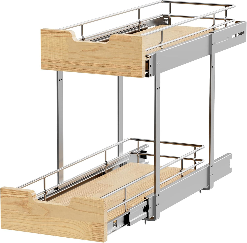 Sikarou Pull Out Cabinet Organizer,Heavy-Duty Slide Out Shelf, Wood and Wire ...