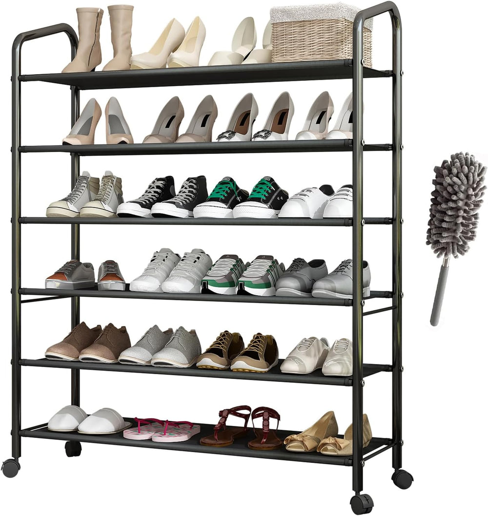 Tall 6-Tier Metal Shoe Rack,Non-Woven Fabric Shoe Shelf,Large Storage Racks w...