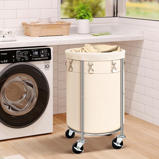 Laundry Hamper with Wheels, 100L Round Rolling Laundry Basket Sorter with