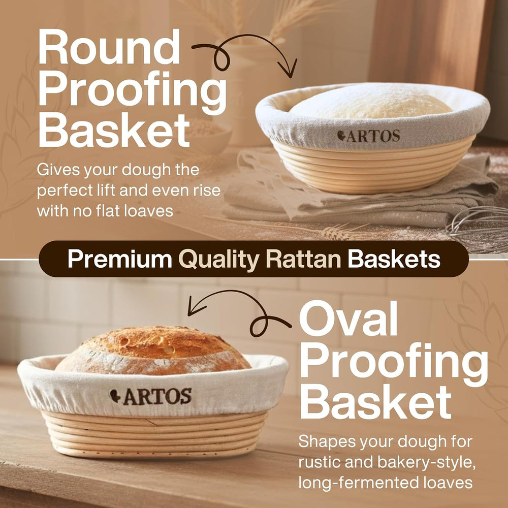ARTOS ULTIMATE Sourdough Starter Kit | Banneton Bread Proofing Baskets with B...